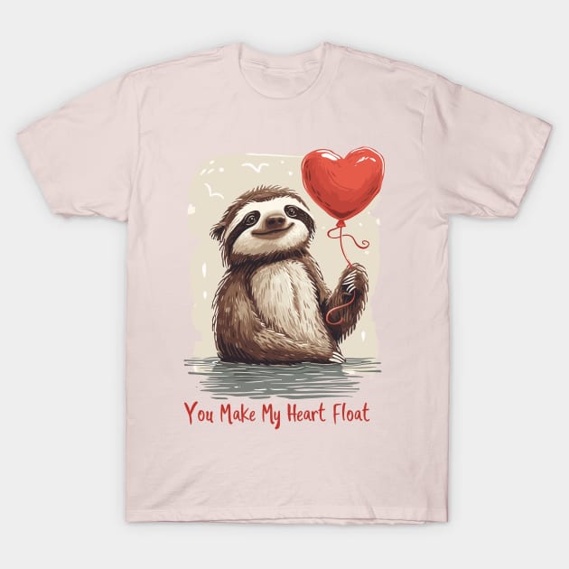 Floating with Love: Adorable Sloth Valentine's Day T-Shirt by Abystoic